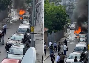 Araba alev alev yandı: Söndürmek için mahalleli bu türlü seferber oldu