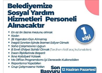 İnegöl Belediyesi Toplumsal Yardım Hizmetleri İşçisi Alacak