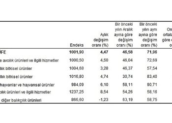 Tarım eserleri üretici fiyat endeksi (Tarım-ÜFE) yıllık yüzde 71,96, aylık yüzde 4,47 arttı