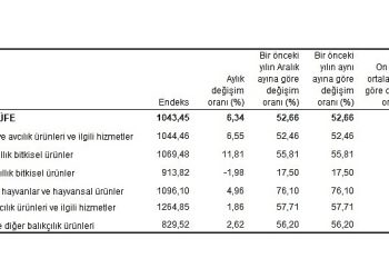 Tarım eserleri üretici fiyat endeksi (Tarım-ÜFE) yıllık yüzde 52,66, aylık yüzde 6,34 arttı